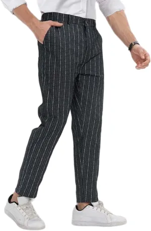 YIBIMOTTO Men's Slim Fit Pants Straight Dress Pants Business Suit Plaid Slacks Pants Skinny Twill Checkered Casual Chino Long Trousers with Pockets,Grey Stripe,XXL