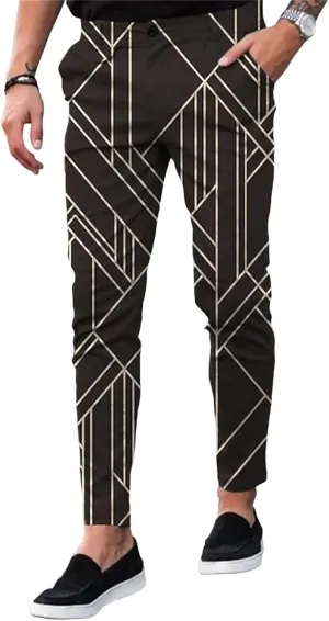 YIBIMOTTO Straight Dress Pants for Mens Business Suit Plaid Slacks Pants Slim Fit Pants Skinny Twill Checkered Casual Chino Long Trousers with Pockets,Brown Stripe,S