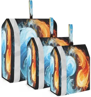 Yin Yang Symbol Fire Water Packing Cubes for Travel 3 Set Compressible Packing Cubes Suitcase Organizer Bags Set for Travel Compression