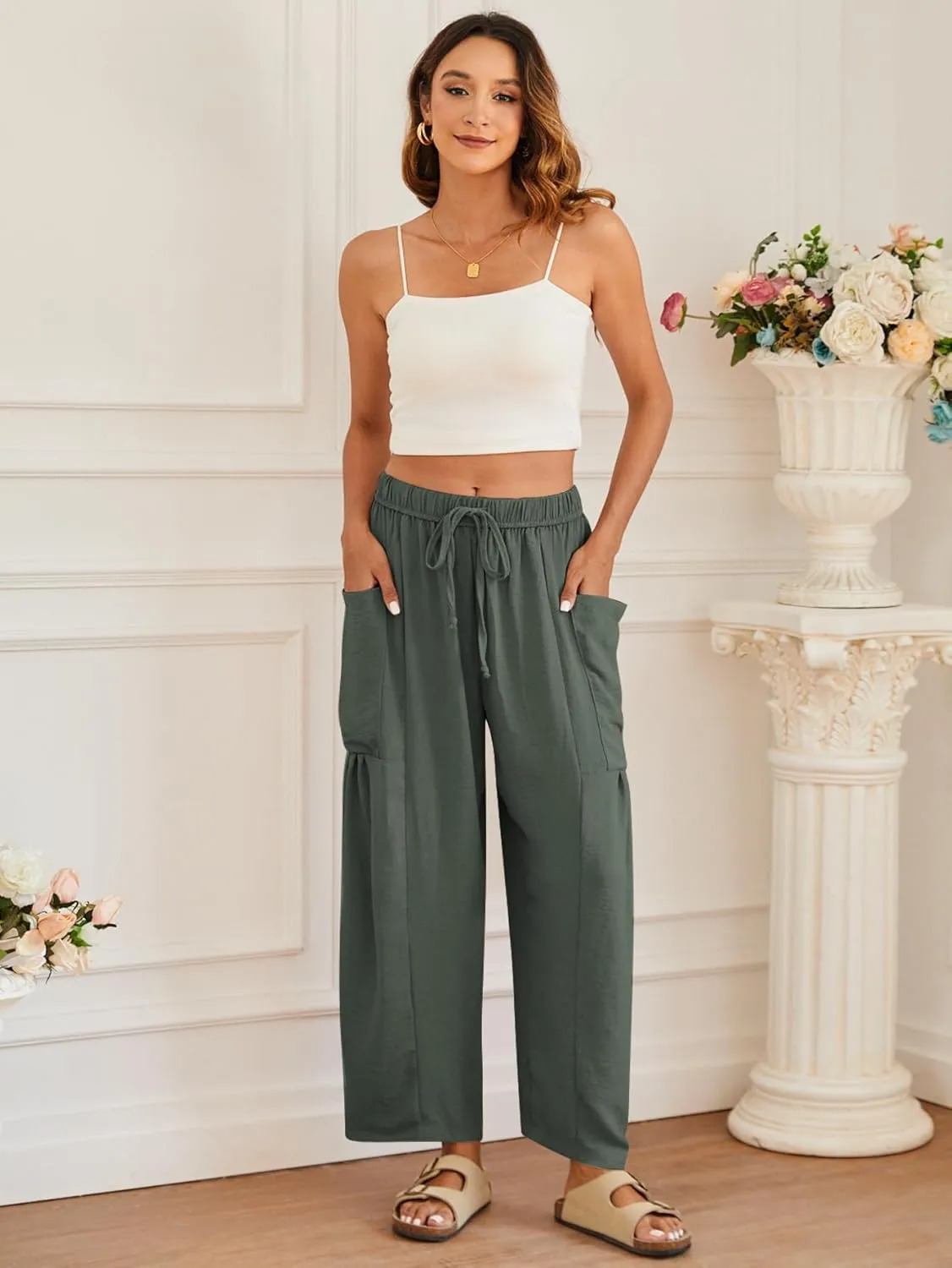 YKR Wide Leg Pants Woman Casual Loose Lightweigt Beach Palazzo Harem Pants Flowy Pants 2025