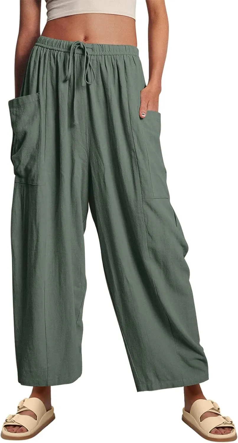 YKR Wide Leg Pants Woman Casual Loose Lightweigt Beach Palazzo Harem Pants Flowy Pants 2025