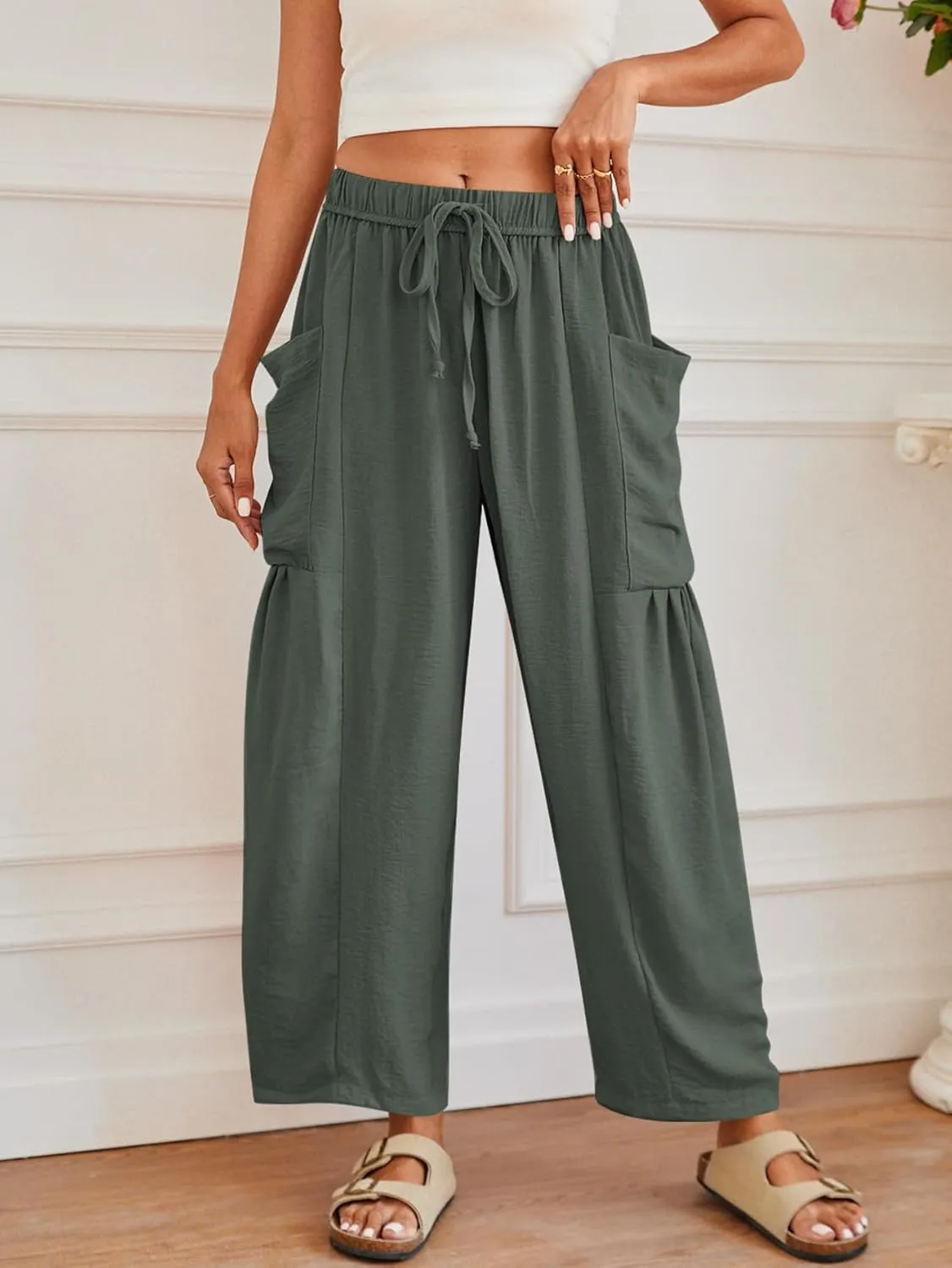 YKR Wide Leg Pants Woman Casual Loose Lightweigt Beach Palazzo Harem Pants Flowy Pants 2025