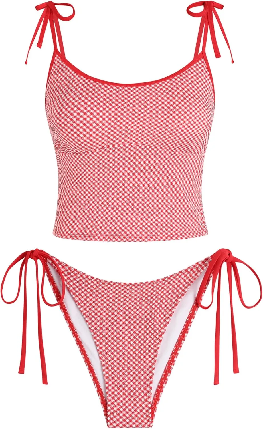 ZAFUL Tankini Swimsuits for Women Tie Front Tummy Control Spliced Ruffles Bikini Sets Two Piece Bathing Suits